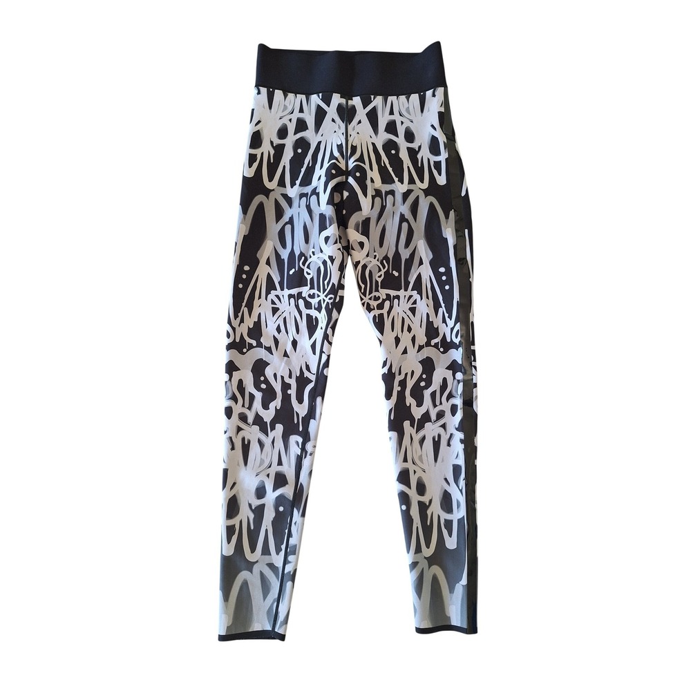 Ultracor Womens Black White Graffiti Print High Rise Activewear Leggings Size M